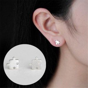 Solid Silver Puzzle Stud earrings-SS016